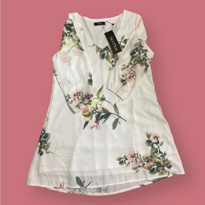 Floral White Dress with Shoulder Slits Size Medium Dress Flowy Lightweight